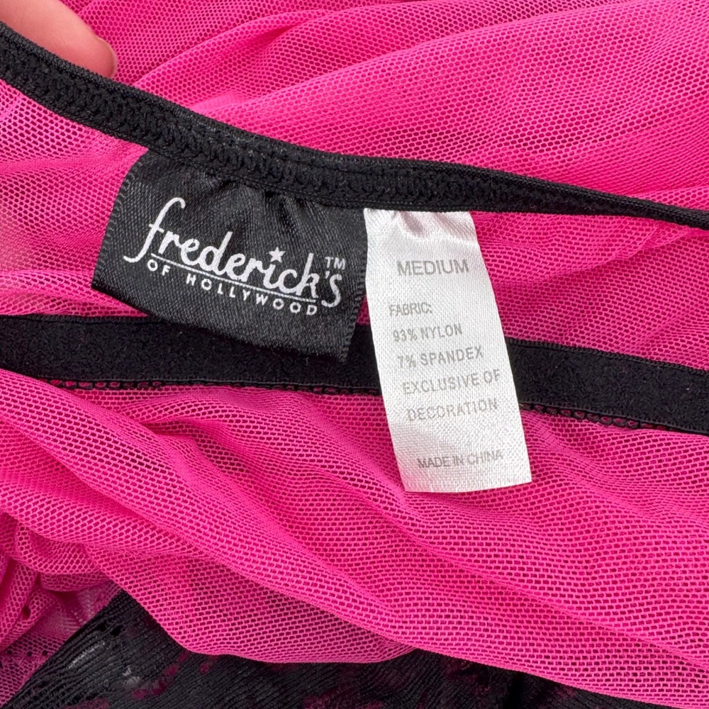 Fredericks of Hollywood Hot Pink Black Lace Mesh Halter Babydoll Chemise Medium - Picture 4 of 6